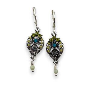 Antique Silver Grapevine Chrysoprase Earrings | Silver Filled Leverbacks